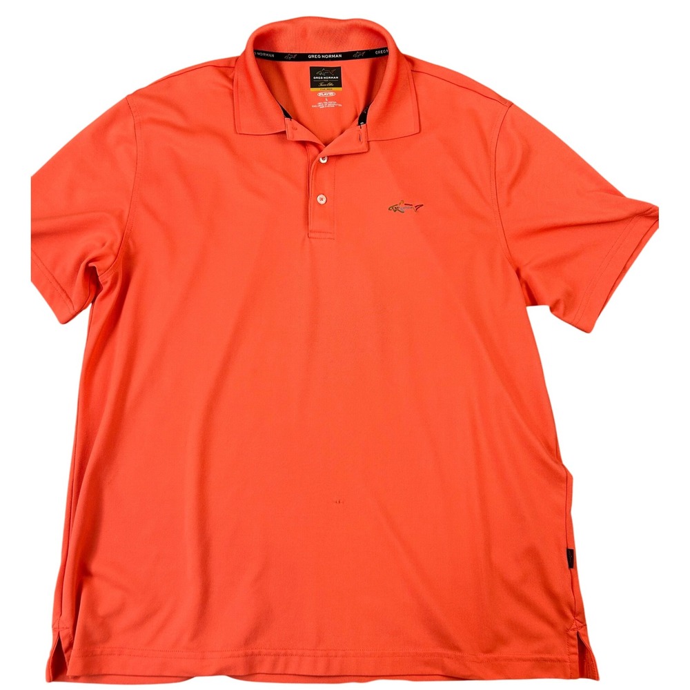Greg Norman Men's Salmon/Orange Shark Logo Golf‎ Polo Shirt L Play Dry